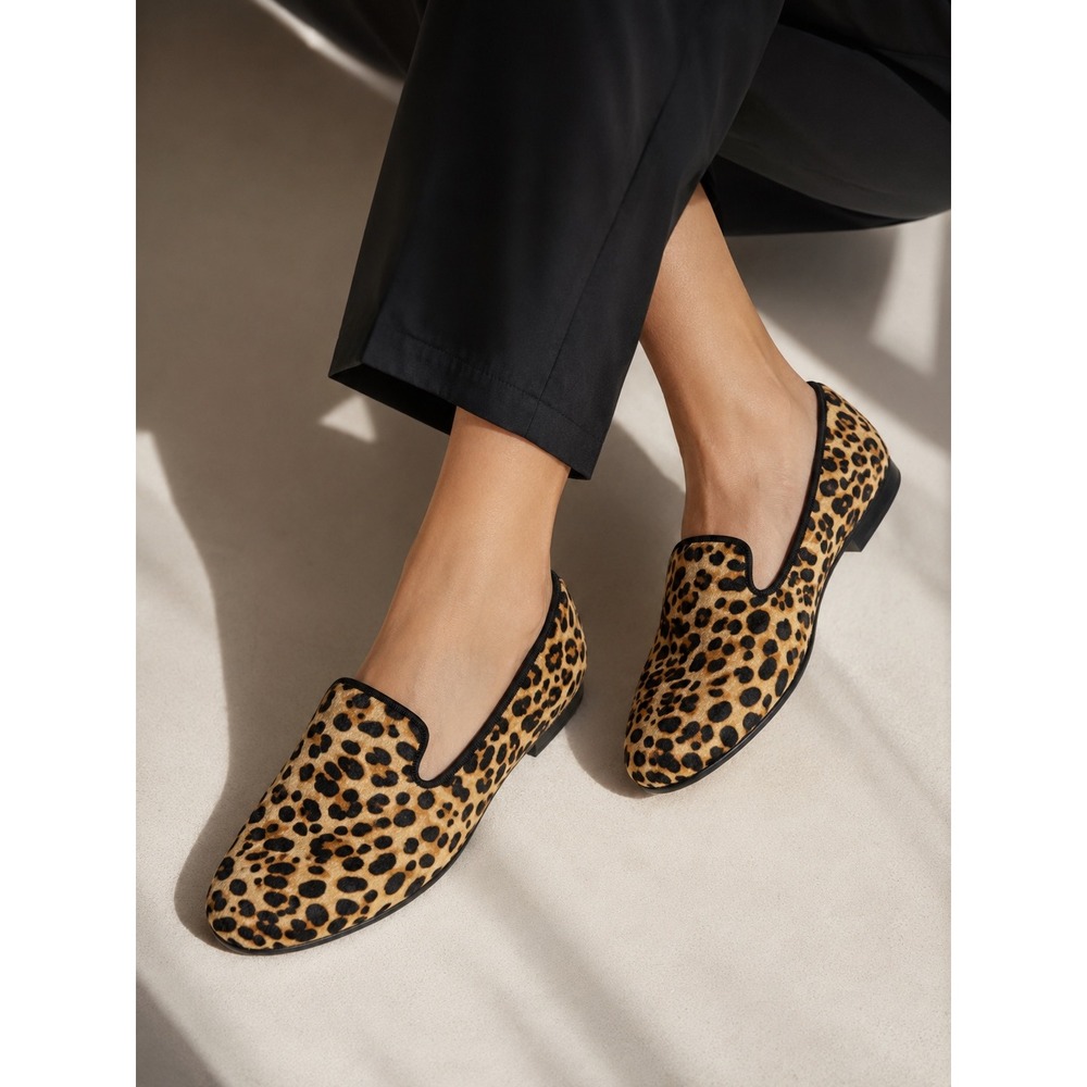 Birdies The Starling Leopard Haircalf Loafers Womens 9 Smoking Slipper Flats